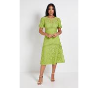 Wallis Women's Petite Lace Puff Sleeve Midi Dress in Green | Size: 16 Wallis Green 16