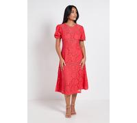 Wallis Women's Petite Lace Puff Sleeve Midi Dress in Pink | Size: 10 Wallis Pink 10