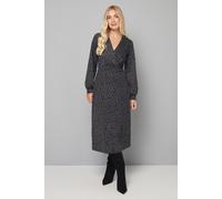 Wallis Women's Petite Leopard Ponte Wrap Midi Dress in Grey | Size: 16 Wallis Grey 16