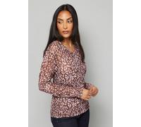 Wallis Women's Petite Leopard Print Mesh Cross Neck Top in Chocolate | Size: 16 Wallis Chocolate 16