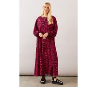Wallis Women's Petite Leopard Tiered Smock Midaxi Dress in Berry | Size: 12 Wallis Berry 12