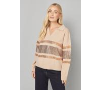 Wallis Women's Petite Oatmeal Sequin Placement Polo Jumper | Size: Medium Wallis Oatmeal M