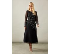 Petite Occasion Embellished Sequin Long Sleeve Midi Dress Wallis Black 12