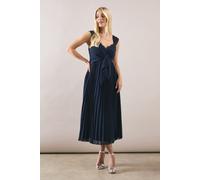 Wallis Women's Petite Occasion Lace Detail Pleated Midi Dress in Navy | Size: 12 Wallis Navy 12
