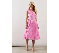 Petite Occasion One Shoulder Chiffon Pleated Midi Dress Wallis Pink 16
