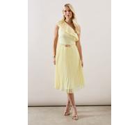 Petite Occasion One Shoulder Chiffon Pleated Midi Dress Wallis Yellow 12