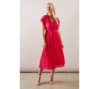 Wallis Petite Occasion Pleated Chiffon Midi Dress In Hot Pink hot pink 12