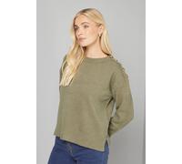 Wallis Women's Petite Olive Pointelle Sleeve Button Detail Jumper | Size: XL Wallis Olive XL