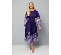 Wallis Women's Petite Organza Floral Print Belted Midi Dress in Cobalt | Size: 18 Wallis Cobalt 18