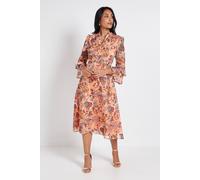 Wallis Women's Petite Paisley Burn Out Ruffle Midi Dress in Orange | Size: 12 Wallis Orange 12