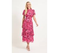 Wallis Women's Petite Paisley Burn Out Ruffle Midi Dress in Pink | Size: 16 Wallis Pink 16