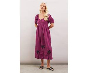 Wallis Women's Petite Palm Embroidered Textured Midi Dress in Plum | Size: 18 Wallis Plum 18