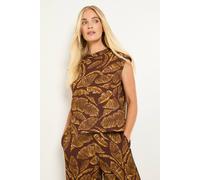 Wallis Women's Petite Palm Jersey Contrast Piping Tank Top in Chocolate | Size: 8 Wallis Chocolate 8