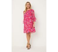 Petite Pink Watercolour Floral Ruffle Sleeve Shift Dress Wallis Pink 18