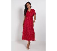 Wallis Women's Petite Polka Dot Glitter Ruffle Midi Dress in Red | Size: 10 Wallis Red 10