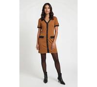 Wallis Women's Petite Ponte Contrast Button Shift Dress in Camel | Size: 16 Wallis Camel 16