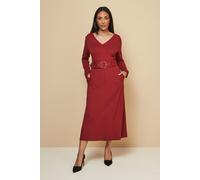Wallis Women's Petite Ponte Jersey Belted Midi Dress in Wine | Size: 16 Wallis Wine 16