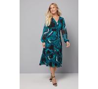 Petite Printed Chiffon Button Detail Midi Dress Wallis Teal 10