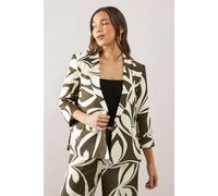 Wallis Women's Petite Printed Linen Single Breasted Blazer in Khaki | Size: 12 Wallis Khaki 12
