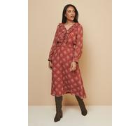 Petite Printed Ruffle Midi Dress Wallis Rust 12
