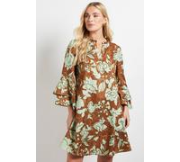 Wallis Women's Petite Printed Ruffle Sleeve Shift Dress in Tan | Size: 16 Wallis Tan 16
