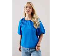 Wallis Women's Petite Puff Sleeve Cotton Poplin Top in Cobalt | Size: 18 Wallis Cobalt 18