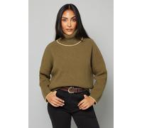 Wallis Women's Petite Roll Neck Gold Detail Jumper in Khaki | Size: Medium Wallis Khaki M