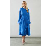 Petite Ruffle Front Belted Midi Dress Wallis Blue 10