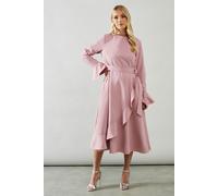 Petite Ruffle Front Belted Midi Dress Wallis Blush 12
