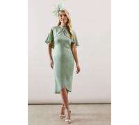 Wallis Women's Petite Satin Cape Sleeve Keyhole Dress in Sage | Size: 12 Wallis Sage 12