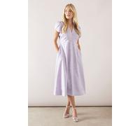 Petite Satin Jacquard Pleat Detail Midi Dress Wallis Lilac 12