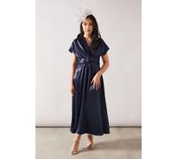 Wallis Women's Petite Satin Twist Detail Midaxi Dress in Navy | Size: 12 Wallis Navy 12