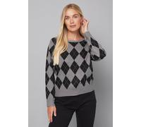 Wallis Women's Petite Sequin Argyle Crew Neck Jumper in Mono | Size: Medium Wallis Mono M