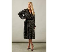 Wallis Women's Petite Sequin Contrast Velvet Midi Dress in Pewter | Size: 8