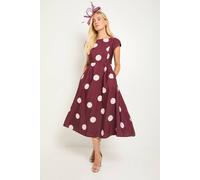 Wallis Women's Petite Spot Ottoman Fit & Flare Midi Dress in Wine | Size: 20 Wallis Wine 20
