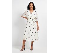 Wallis Women's Petite Spot Pleated Midi Dress in Ivory | Size: 12 Wallis Ivory 12