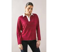 Wallis Women's Petite Striped Rugby Top With Woven Collar in Red | Size: Large Wallis Red L