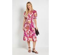 Wallis Women's Petite Summer Palm Tea Dress in Pink | Size: 20 Wallis Pink 20