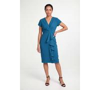 Wallis Women's Petite Tailored Crepe Ruffle Pencil Dress in Teal | Size: 10 Wallis Teal 10