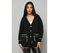 Wallis Women's Petite Tipped Button Through Cardigan in Black | Size: Large Wallis Black L