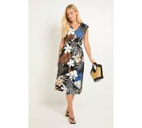 Wallis Women's Petite Tropical Jersey Wrap Midi Dress in Black | Size: 16 Wallis Black 16