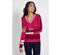 Wallis Women's Petite V Neck Colour Block Jumper in Pink | Size: Large Wallis Pink L