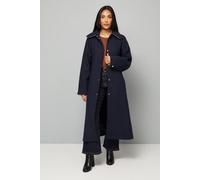 Wallis Women's Petite Wool Blend Belted Longline Coat in Navy | Size: 14 Wallis Navy 14