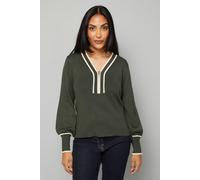 Petite Zip Front Tipped Knitted Top Wallis Khaki M