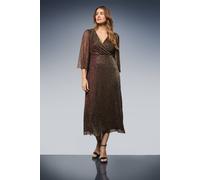 Wallis Women's Plisse Mesh Wrap Midi Dress in Copper | Size: 14 Wallis Copper 14