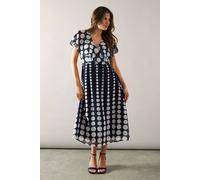 Wallis Women's Polka Dot Border Cape Sleeve Midi Dress in Navy | Size: 18 Wallis Navy 18