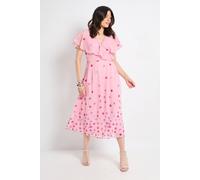 Wallis Women's Polka Dot Border Cape Sleeve Midi Dress in Pink | Size: 18 Wallis Pink 18