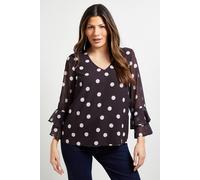 Wallis Women's Polka Dot Flute Sleeve Top in Chocolate | Size: 14 Wallis Chocolate 14