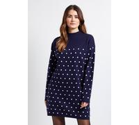 Wallis Women's Polka Dot Knitted Funnel Neck Dress in Navy | Size: 12 Wallis Navy 12