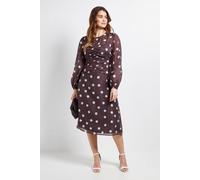 Wallis Women's Polka Dot Ruched Midi Dress in Chocolate | Size: 18 Wallis Chocolate 18